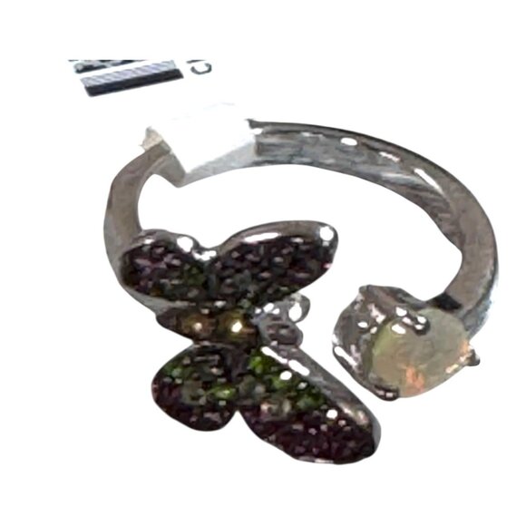 Butterfly Opal & Multicolor Rhinestone Gemstone Open Sterling Silver Ring Size 9 - Picture 8 of 10